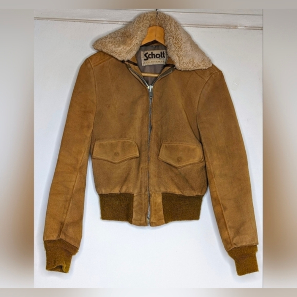 Schott NYC • B-3 Sheepskin Leather Bomber Flight Jacket Women's Size 12